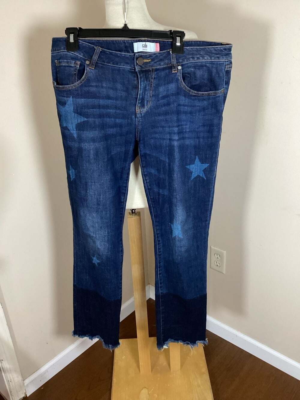 Cabi Slim Boyfriend Star Print Raw Hem Jeans